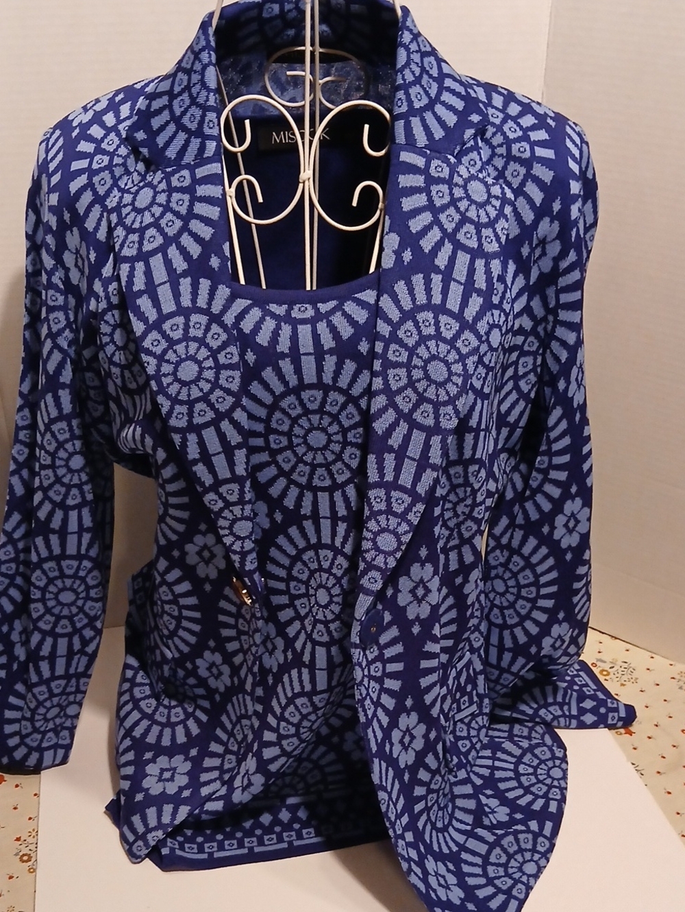 Misook Navy and Light Blue Patterned Crew & Open-Front Sweater Set
